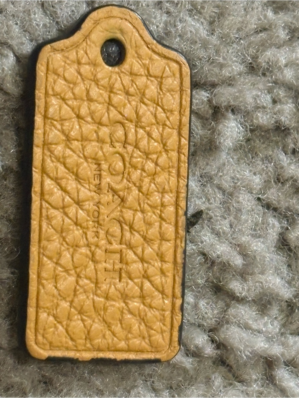 Coach Pebbled Leather Key Tag in Tan Brown